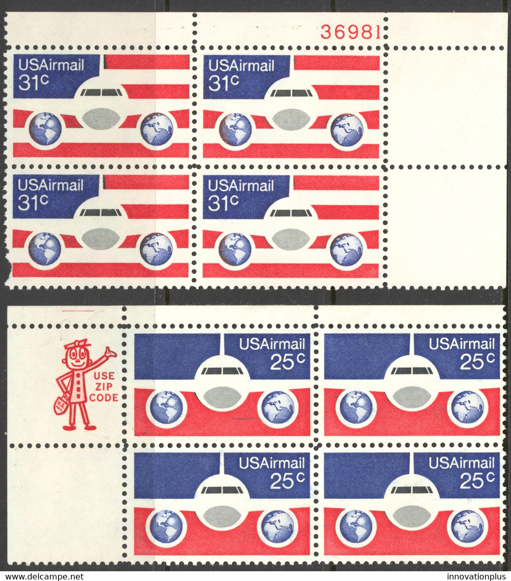 USA Sc# C89-C90 MNH Block/4 1976 25¢-31¢ Plane & Globes - 3b. 1961-... Nuevos