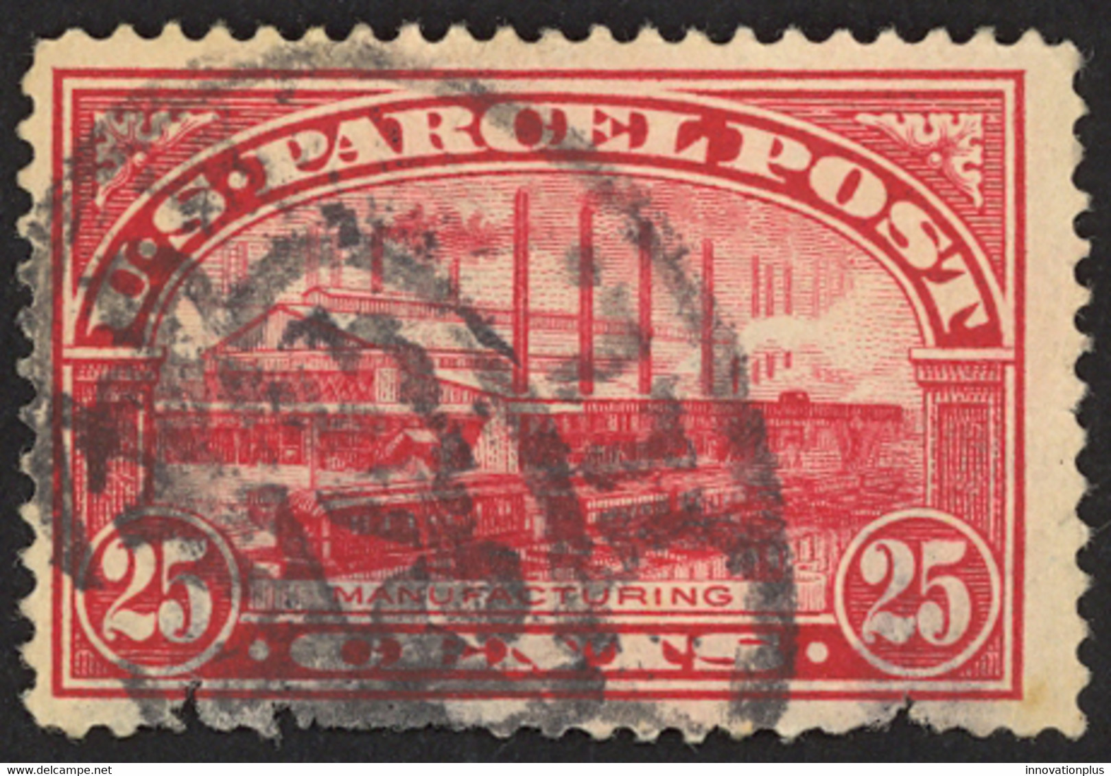 USA Sc# Q9 Cull (b) (missing Perfs) 1913 25c Carmine Rose Manufacturing - Dagbladzegels