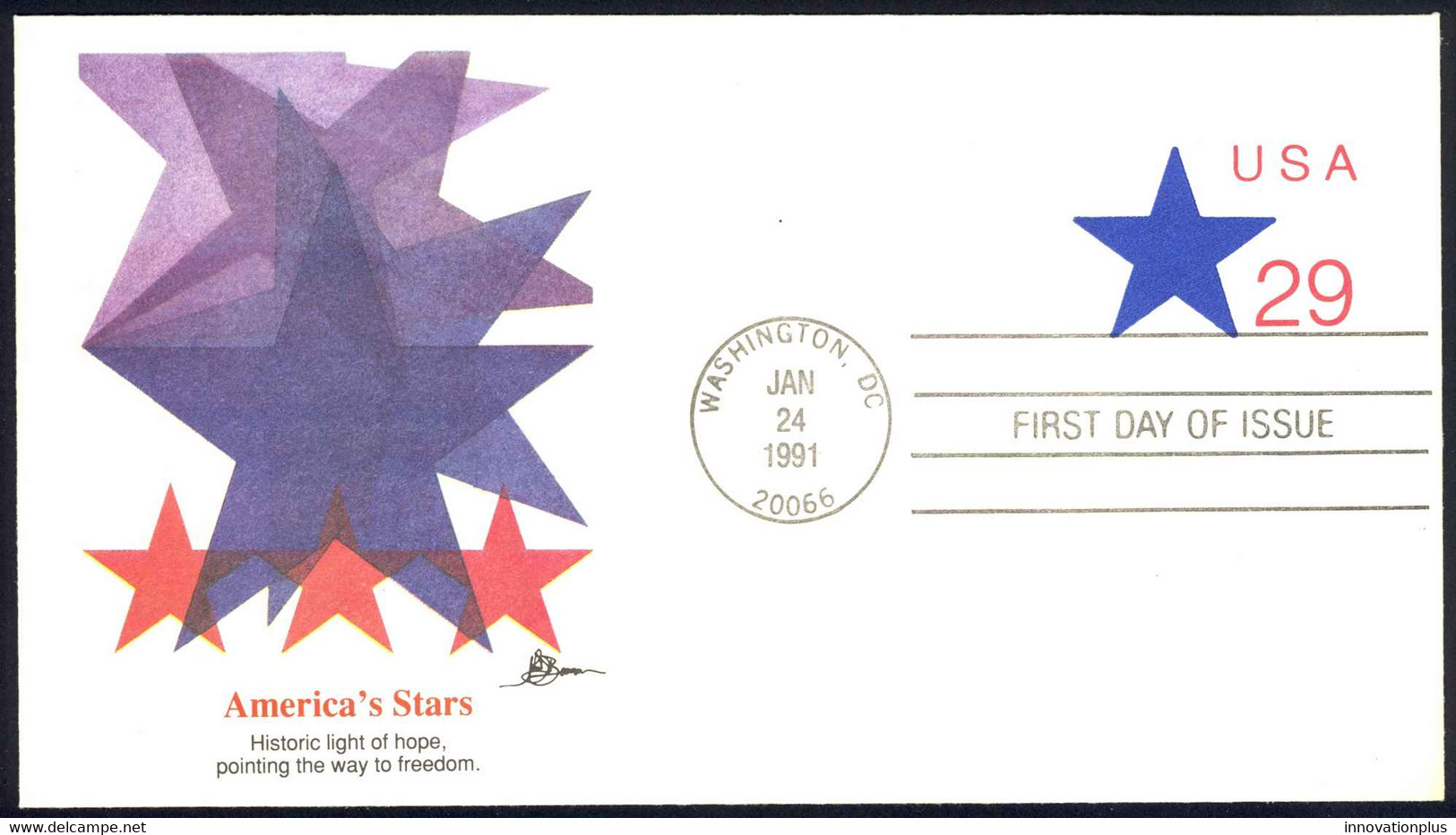 USA Sc# U623 (Fleetwood) FDC (Washington, DC) 1991 1.24 America's Stars - 1991-2000