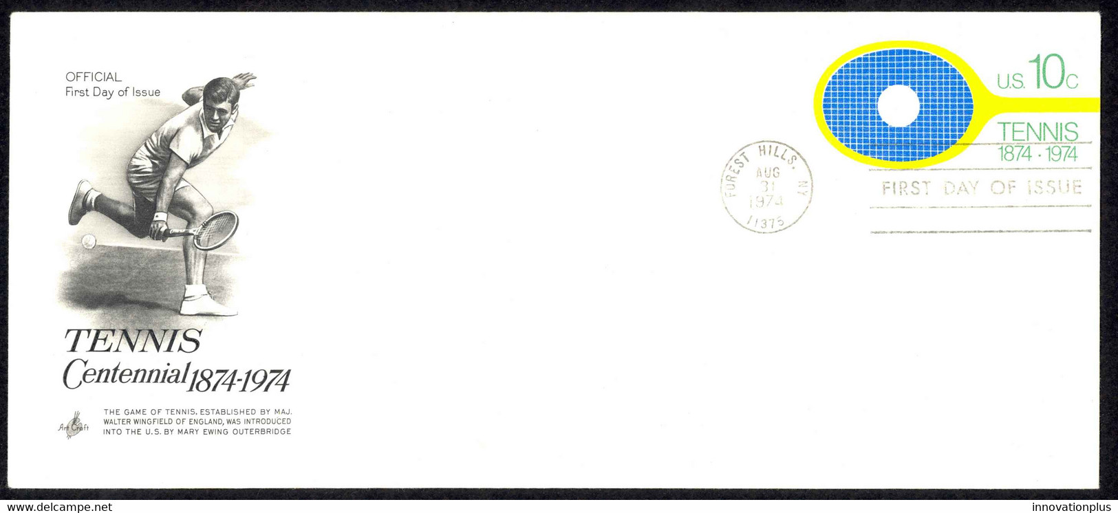 USA Sc# U569 (ArtCraft) FDC (b) #10 Envelope (Forest Hills, NY) 1974 8.31 Tennis - 1971-1980