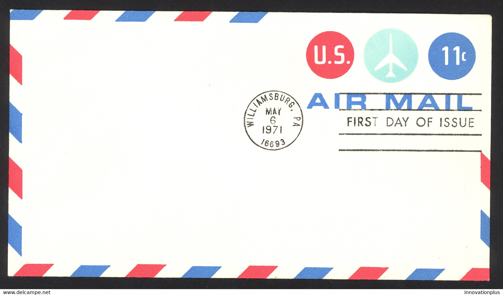 USA Sc# UC43 FDC (a) (Williamsburg, PA) 1971 5.6 11c Air Mail - 1971-1980