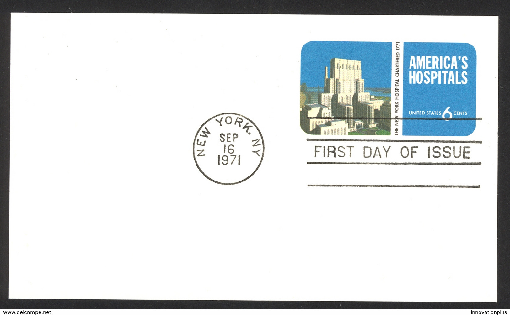 USA Sc# UX60 FDC Postal Card (a) (New York, NY) 1971 9.16 6c America's Hospitals - 1971-1980