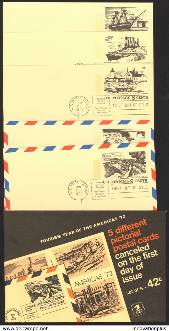 USA Sc# UX61-UX63, UXC12-UXC13 FDC Set/5 Postal Cards 1972 Tourism - 1971-1980
