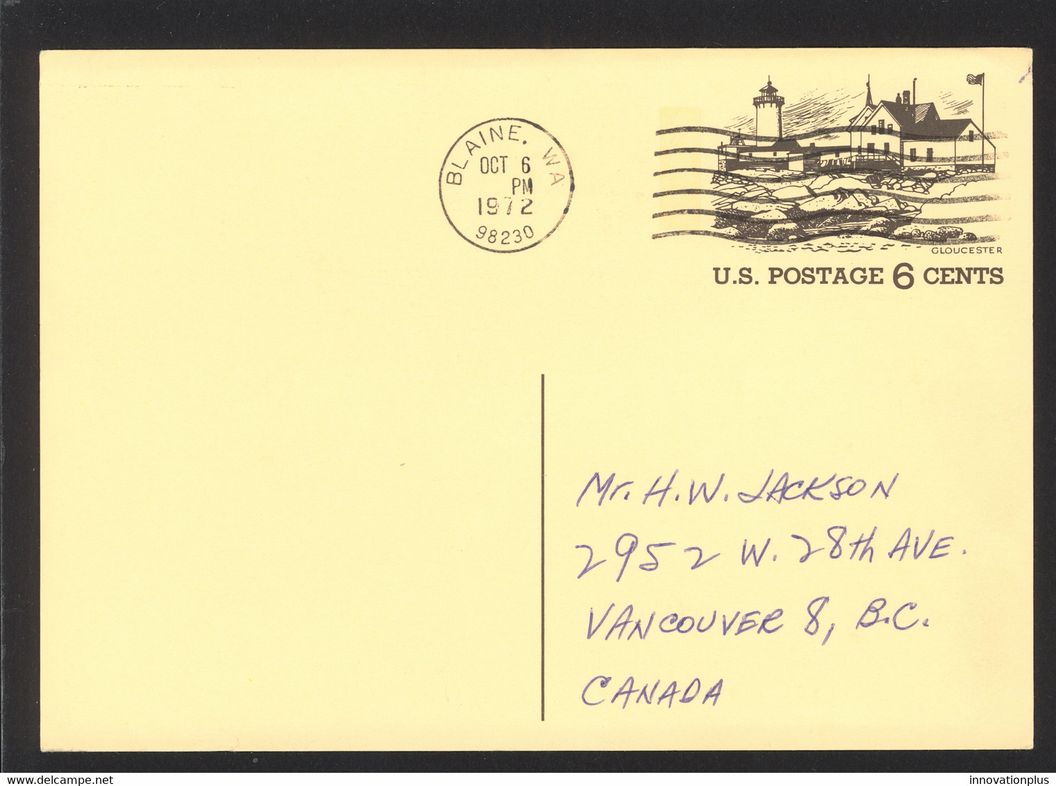 USA Sc# UX63 Used Postal Card 1972 Gloucester, Mass. - 1961-80