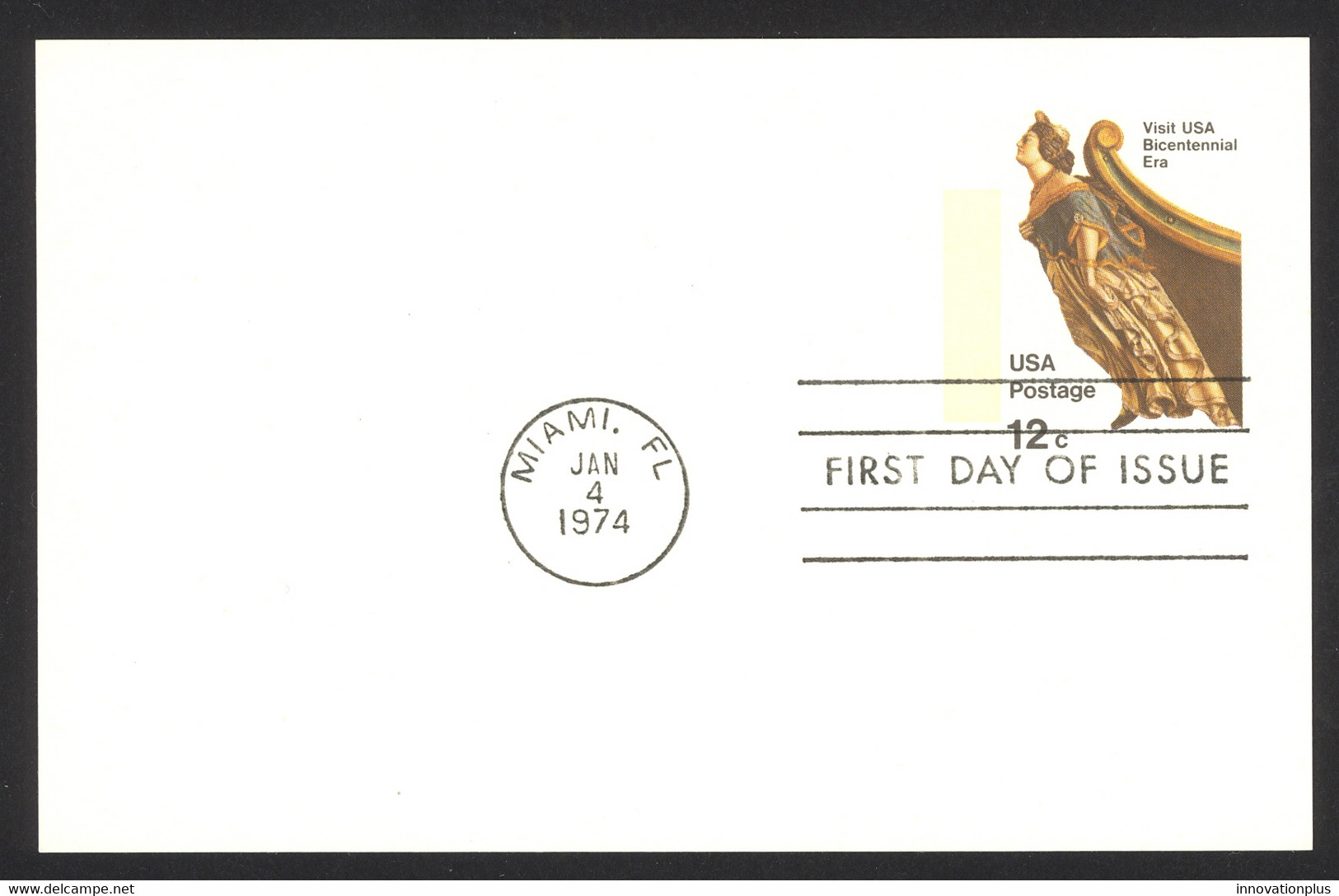 USA Sc# UX67 (no Cachet) FDC Postal Card (a) (Miami, FL) 1974 Ship's Figurehead - 1971-1980