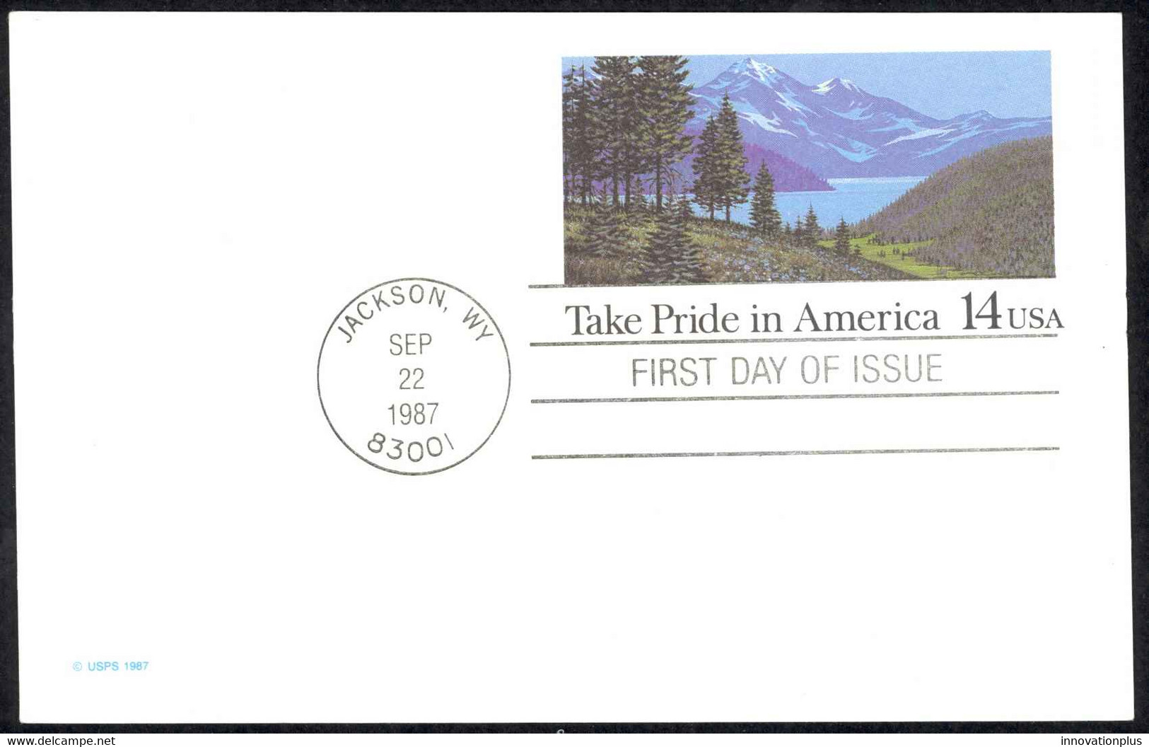 USA Sc# UX118 (no Cachet) FDC Postal Card (a) (Jackson, WY) 1987 Pride/America - 1981-1990