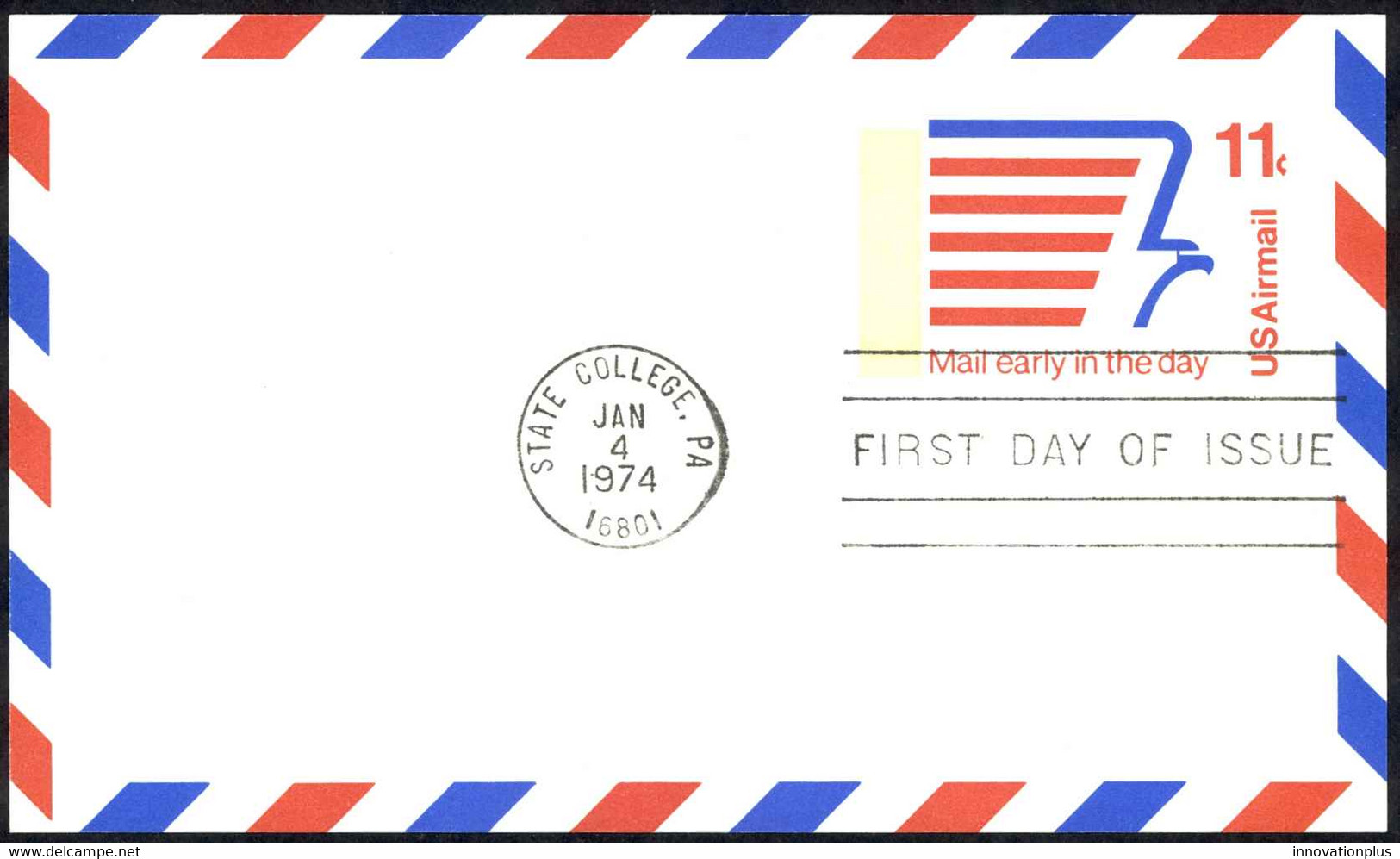 USA Sc# UXC14 FDC Postal Card (a) (State College, PA) 1974 1.4 Stylized Eagle - 1971-1980