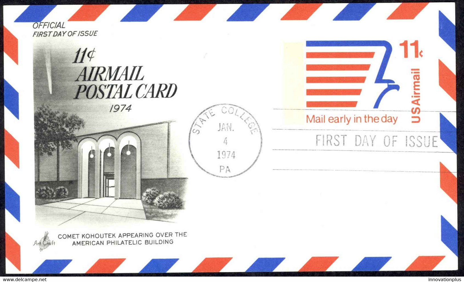 USA Sc# UXC14 (ArtCraft) FDC Postal Card (b) (State College, PA) 1974 1.4 Eagle - 1971-1980