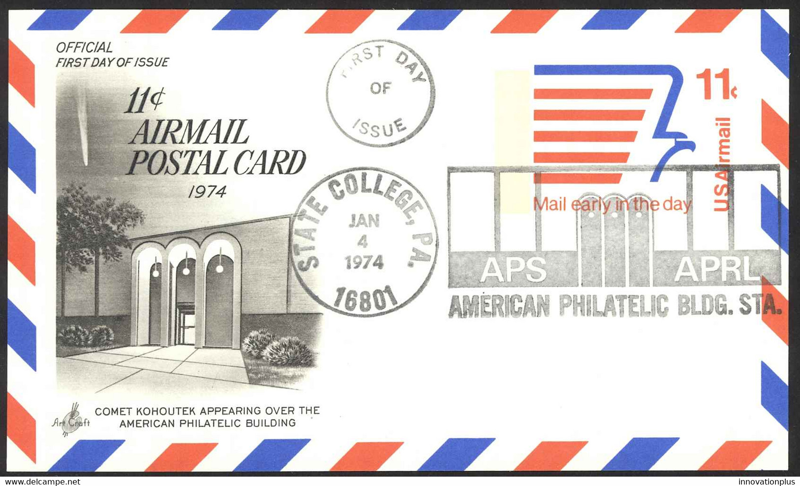 USA Sc# UXC14 (ArtCraft) FDC Postal Card (c) (State College, PA) 1974 1.4 Eagle - 1971-1980