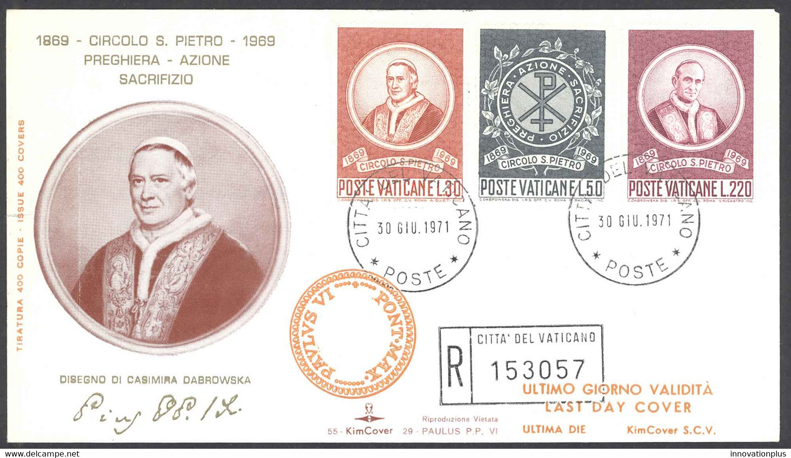 Vatican Sc# 476-478 Last Day Cover (d) 1970 12.31 St. Peter's Circle 100th - Covers & Documents