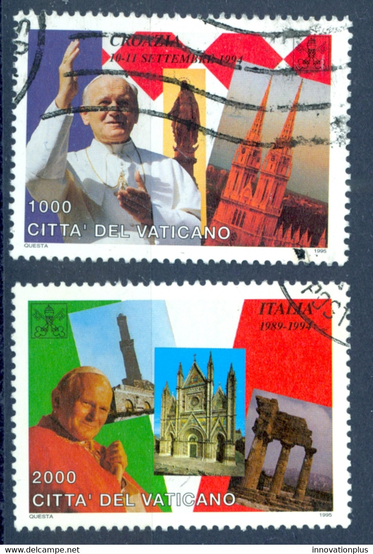 Vatican Sc# 1000-1001 Used 1995 Pope John Paul II Travels - Usati