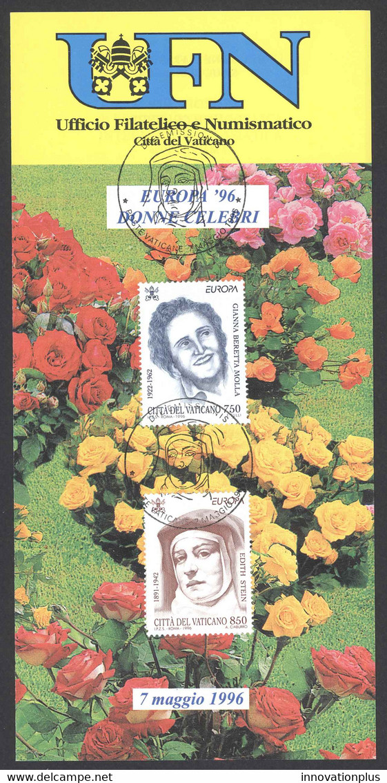 Vatican Sc# 1009-1010 FD Cancel (a) On Pamphlet 1996 Famous Women - Gebruikt