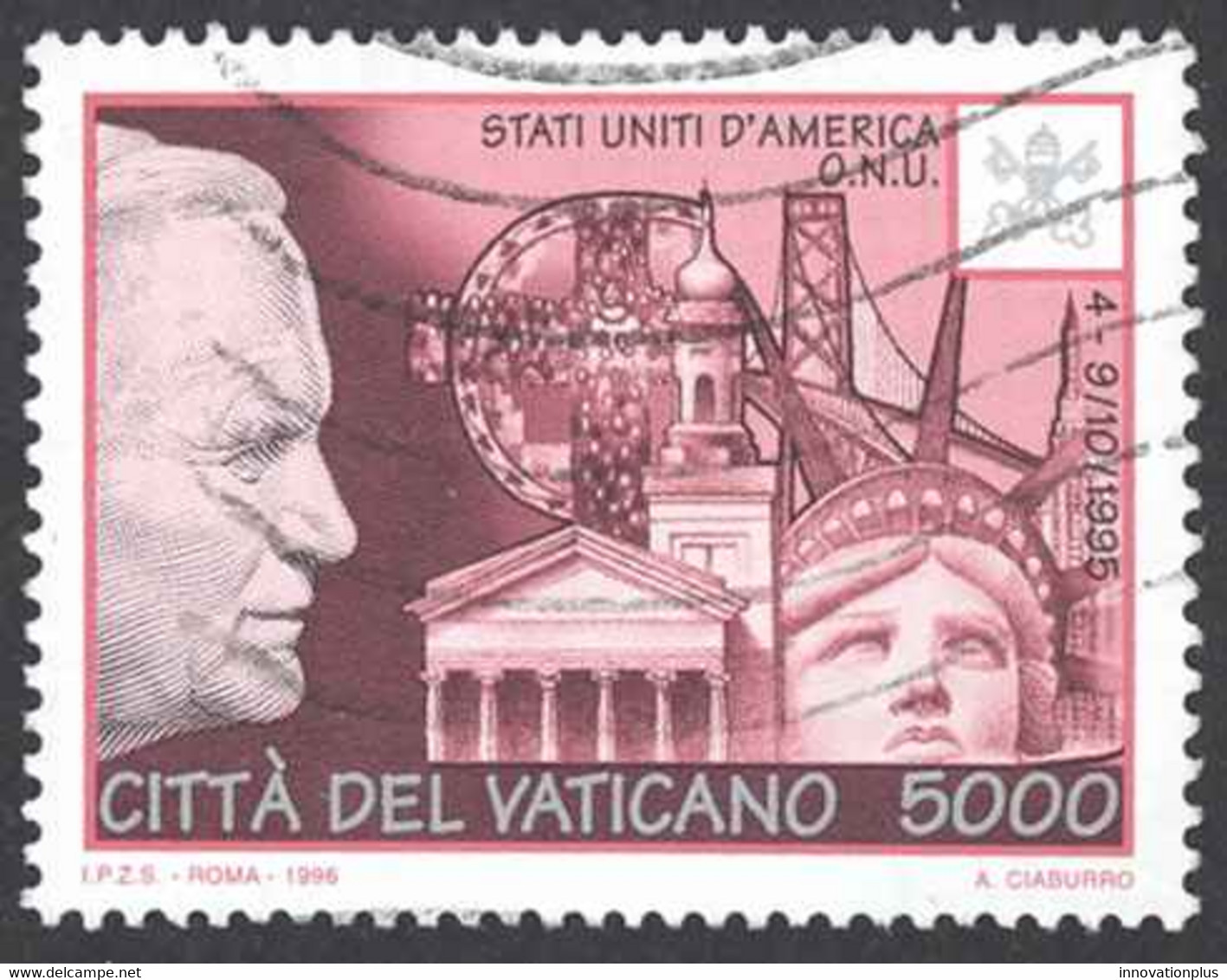 Vatican Sc# 1027 Used (a) 1996 5000l Pope John Paul II Travels - Oblitérés