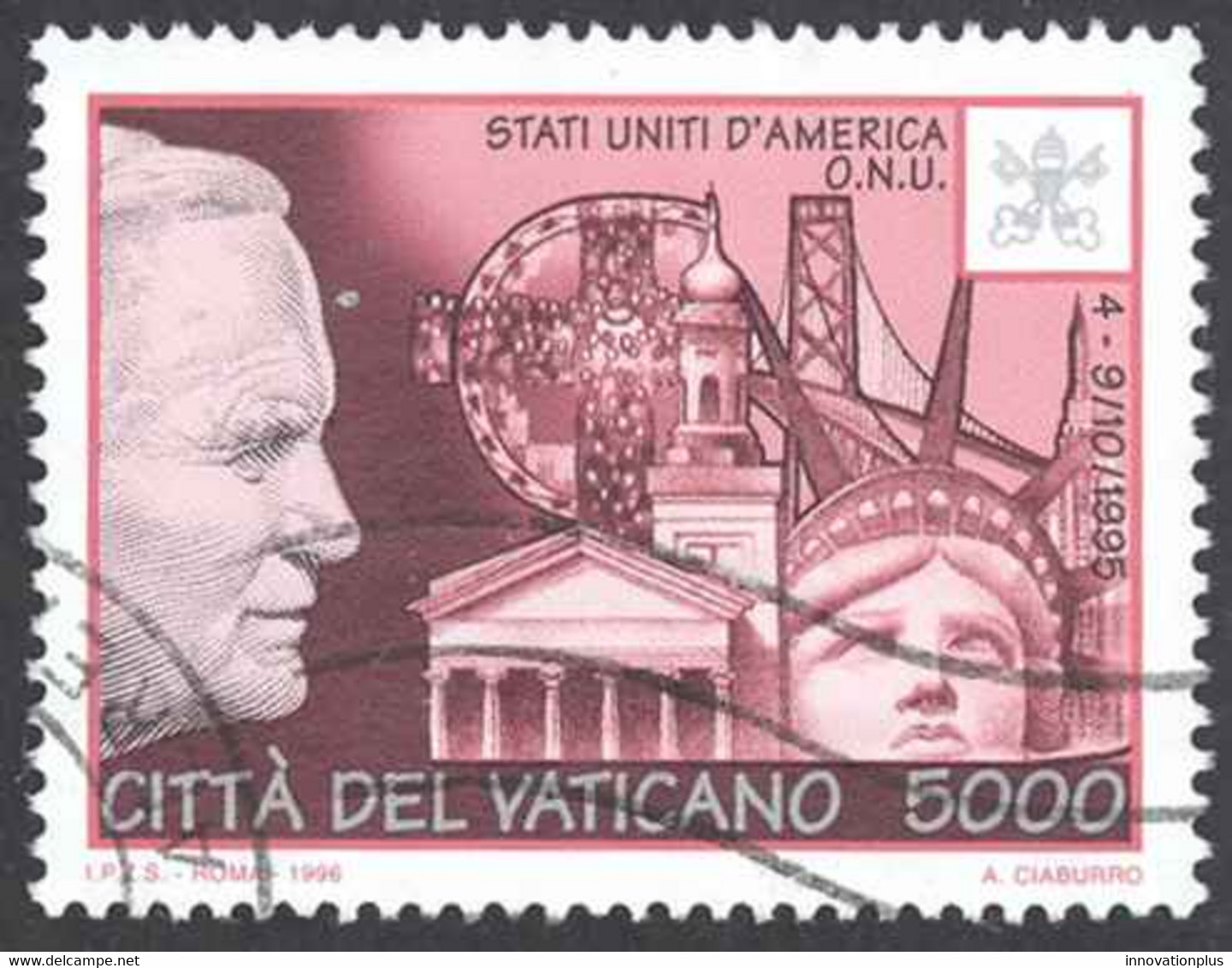 Vatican Sc# 1027 Used (b) 1996 5000l Pope John Paul II Travels - Oblitérés