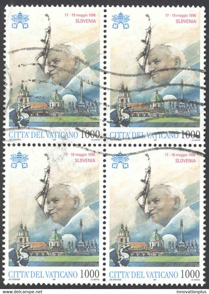 Vatican Sc# 1058 Used Block/4 (a) 1997 1000l Travels Of Pope John Paul II - Usados