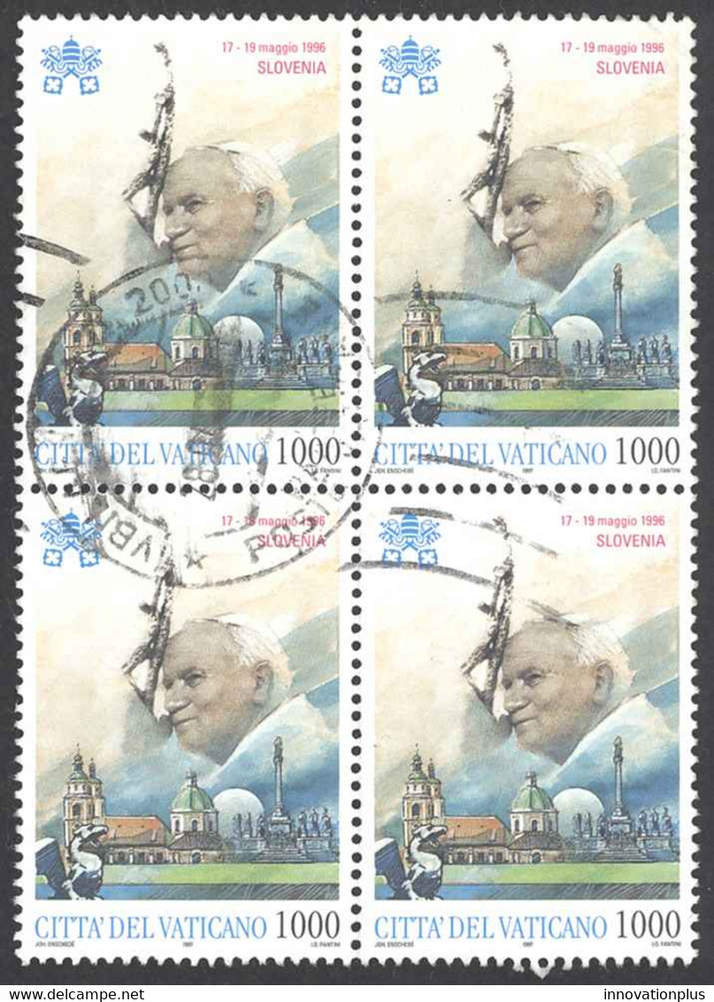 Vatican Sc# 1058 Used Block/4 (b) 1997 1000l Travels Of Pope John Paul II - Oblitérés