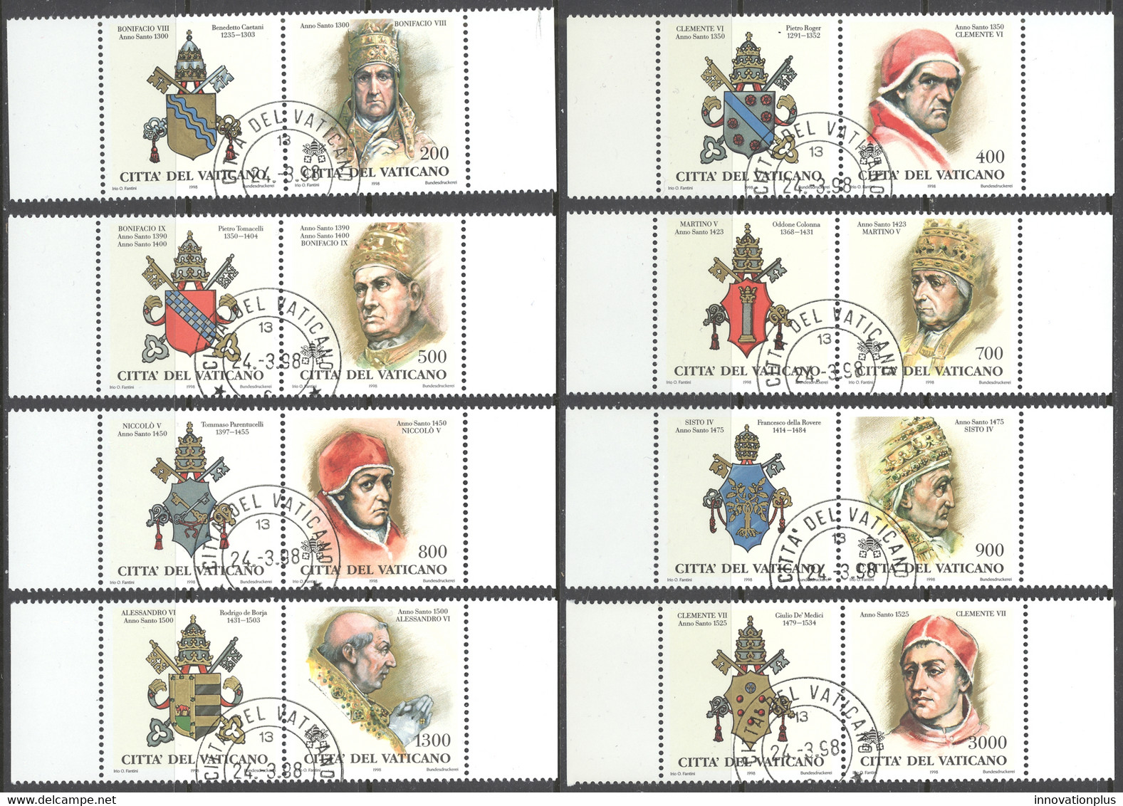 Vatican Sc# 1065-1072 FD Cancel (b) 1998 Popes Of The Holy Years 1300-1525 - Oblitérés