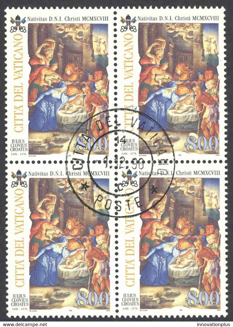 Vatican Sc# 1088 FD Cancel Block/4 1998 Christmas - Used Stamps