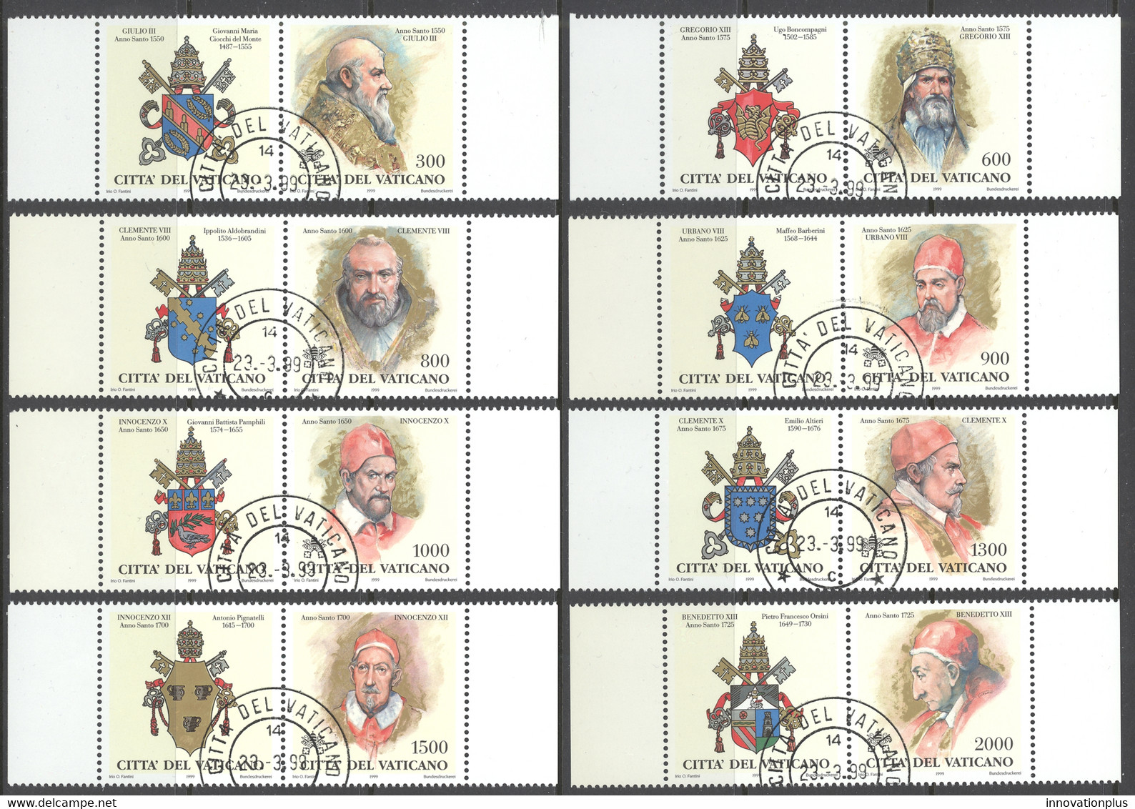 Vatican Sc# 1095-1102 FD Cancel 1999 Popes Of The Holy Years - Usati