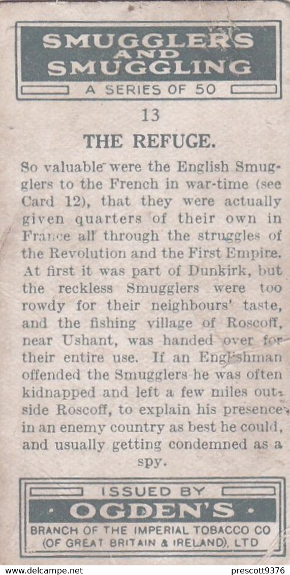 Smugglers & Smuggling 1932  - 13 French Refuge - Ogdens Original Cigarette Card - - Ogden's