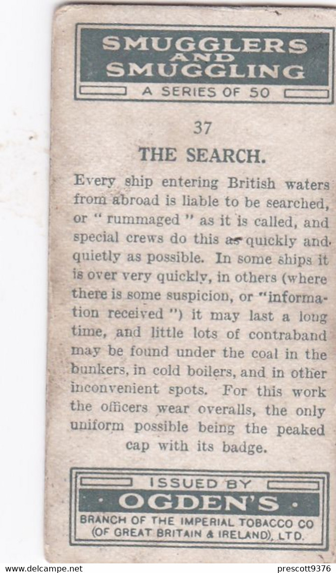 Smugglers & Smuggling 1932  - 37 The Search  - Ogdens Original Cigarette Card - - Ogden's
