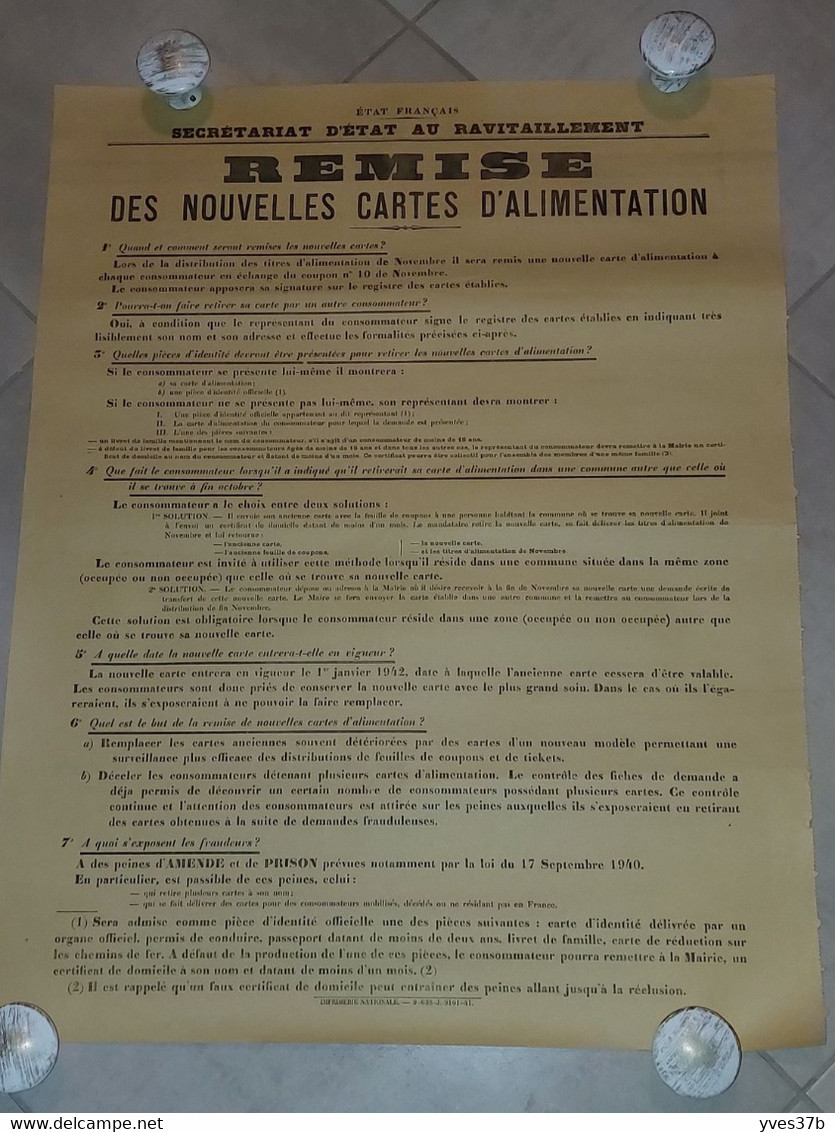 AFFICHE "Remise Des Nouvelles Cartes D'Alimentation - 1941" - 50x64 - TTB - - Afiches