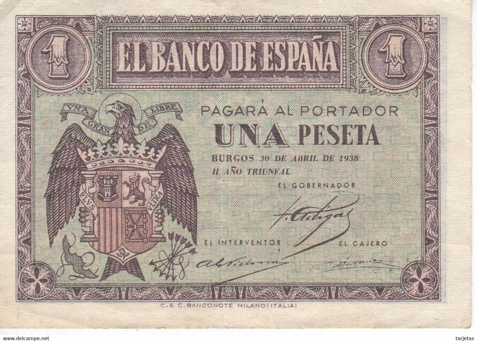 BILLETE DE BURGOS DE 1 PTA DEL 30 ABRIL 1938 SERIE D EN CALIDAD MBC (VF)  (BANKNOTE) - 1-2 Peseten