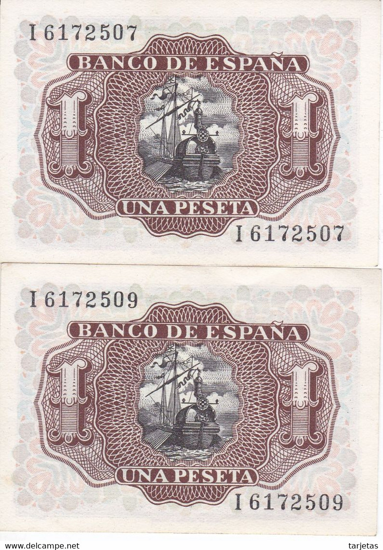 PAREJA IMPAR DE ESPAÑA DE 1 PTA DEL AÑO 1953 SERIE I SIN CIRCULAR (UNC) (BANKNOTE) - 1-2 Pesetas