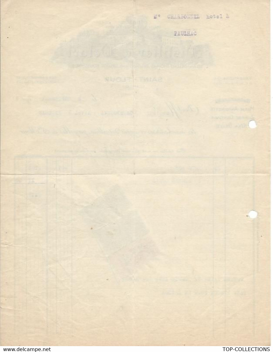 1949 ENTETE DISTILLERIE Delort Fondée En 1854 à Saint Flour Cantal Pour Charbonnel à Paulhac Haute Loire V.HISTORIQUE - 1900 – 1949