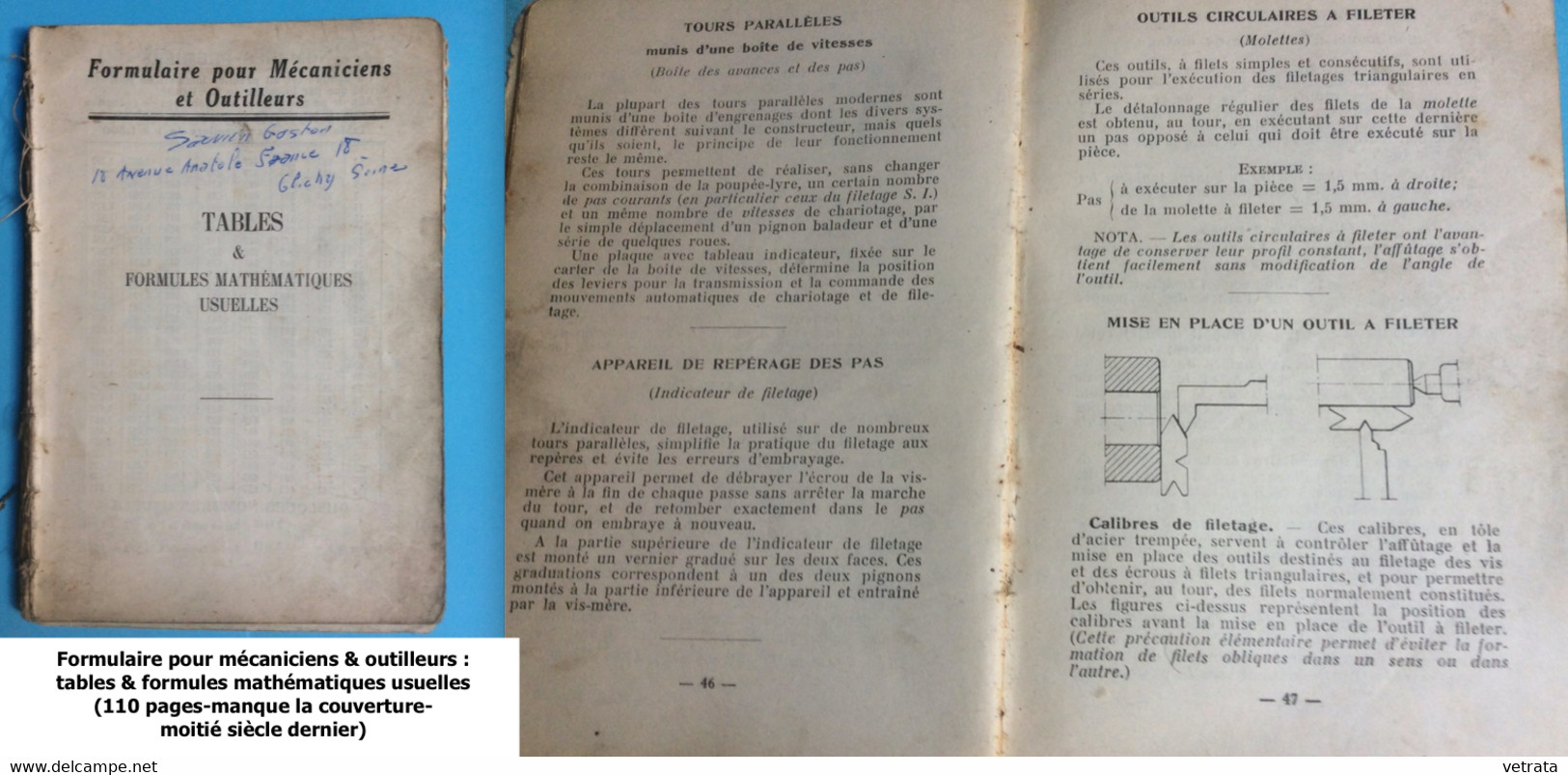 Métallurgie-Outillage-Ateliers-Machines : 6 Articles (Fasti-Houghton-Porter Besson-bvg -Tables & Formules Mathématiques- - Wholesale, Bulk Lots