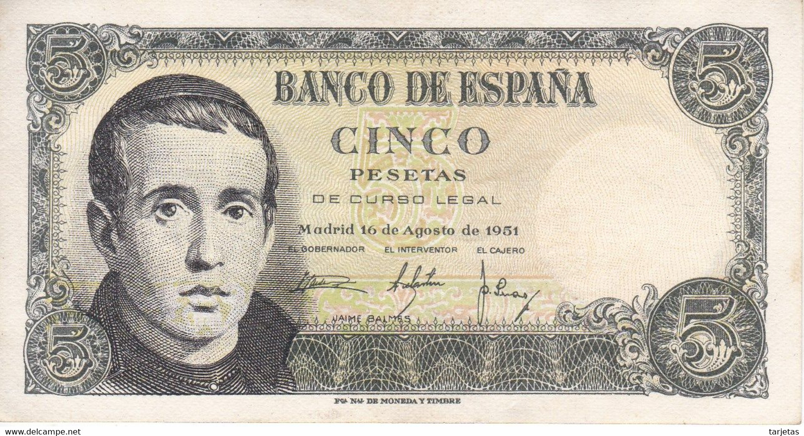 BILLETE DE ESPAÑA DE 5 PTAS DEL 16/08/1951 SERIE 1G EN CALIDAD EBC  (XF)    (BANKNOTE) - 5 Pesetas