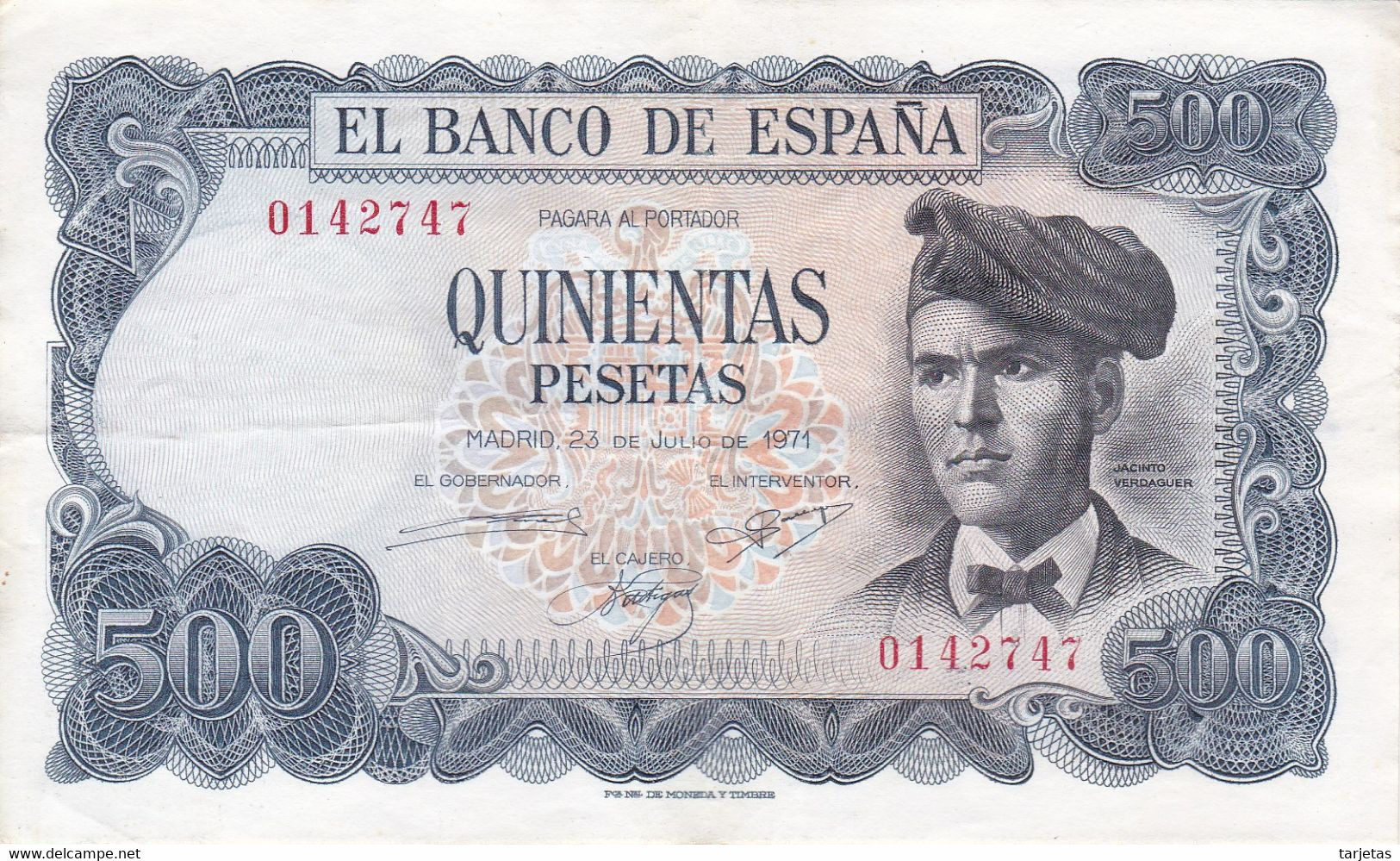 BILLETE DE ESPAÑA DE 500 PTAS DEL 23/07/1971 SIN SERIE EN CALIDAD MBC (VF) (JACINTO VERDAGUER) - 500 Peseten