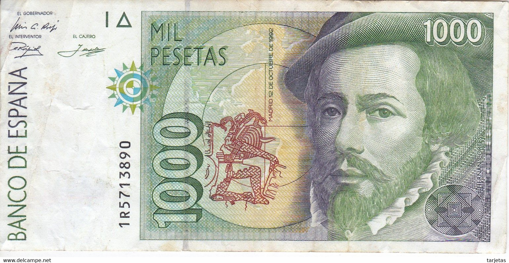 BILLETE DE 1000 PESETAS DEL AÑO 1992 DE HERNAN CORTES SERIE 1R (PIZARRO) - 1000 Pesetas