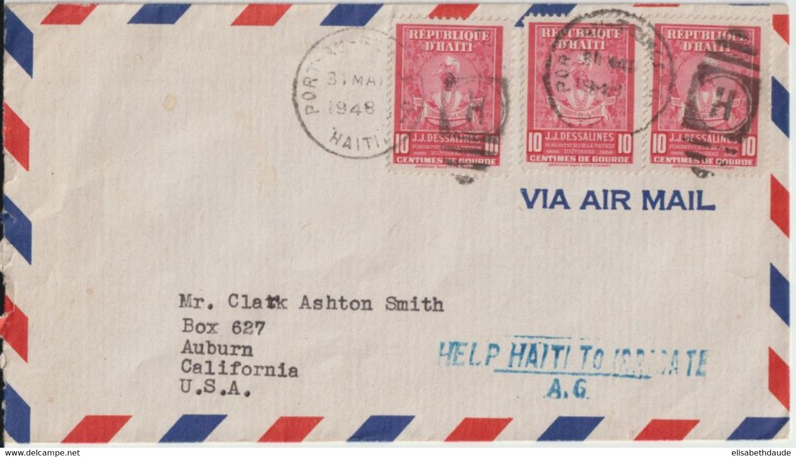 1948 - HAITI - ENVELOPPE AVION De PORT AU PRINCE "HELP HAITI TO IRRIGATE" => AUBURN (USA) - Haïti