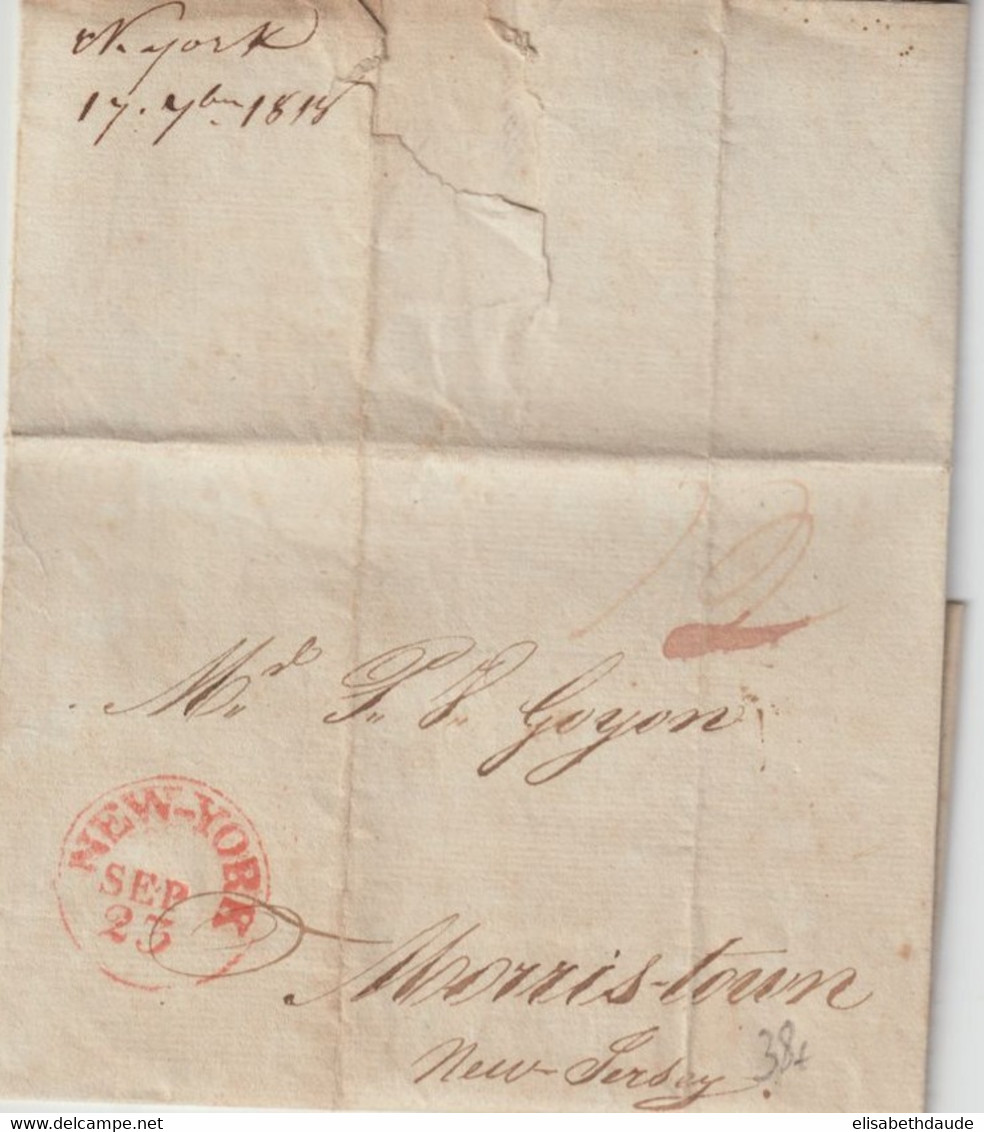 USA - 1818 - LETTRE De NEW YORK ECRITE En FRANCAIS => MORRISTOWN (TEXTE) - …-1845 Préphilatélie