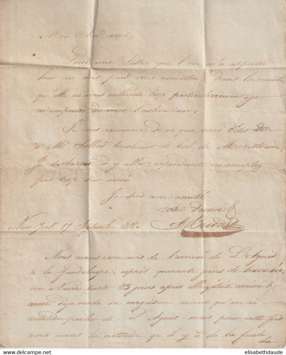USA - 1818 - LETTRE De NEW YORK ECRITE En FRANCAIS => MORRISTOWN (TEXTE) - …-1845 Préphilatélie