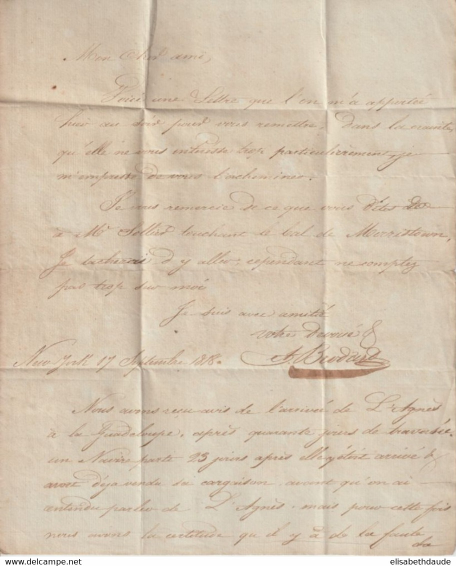 USA - 1818 - LETTRE De NEW YORK ECRITE En FRANCAIS => MORRISTOWN (TEXTE) - …-1845 Prefilatelia