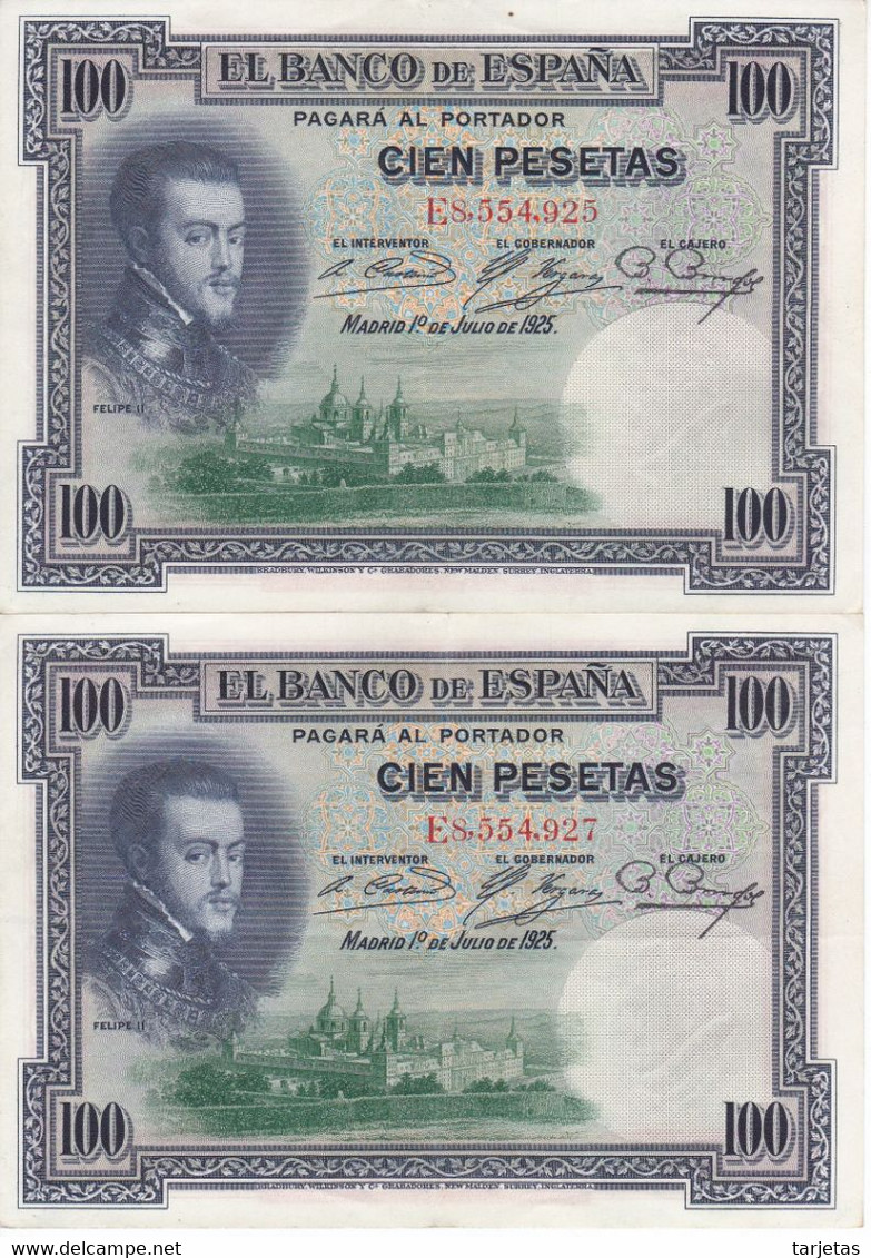 PAREJA IMPAR DE 100 PTAS DE 1925 DE FELIPE I SERIE E EN CALIDAD EBC (XF) (BANKNOTE) - 100 Pesetas