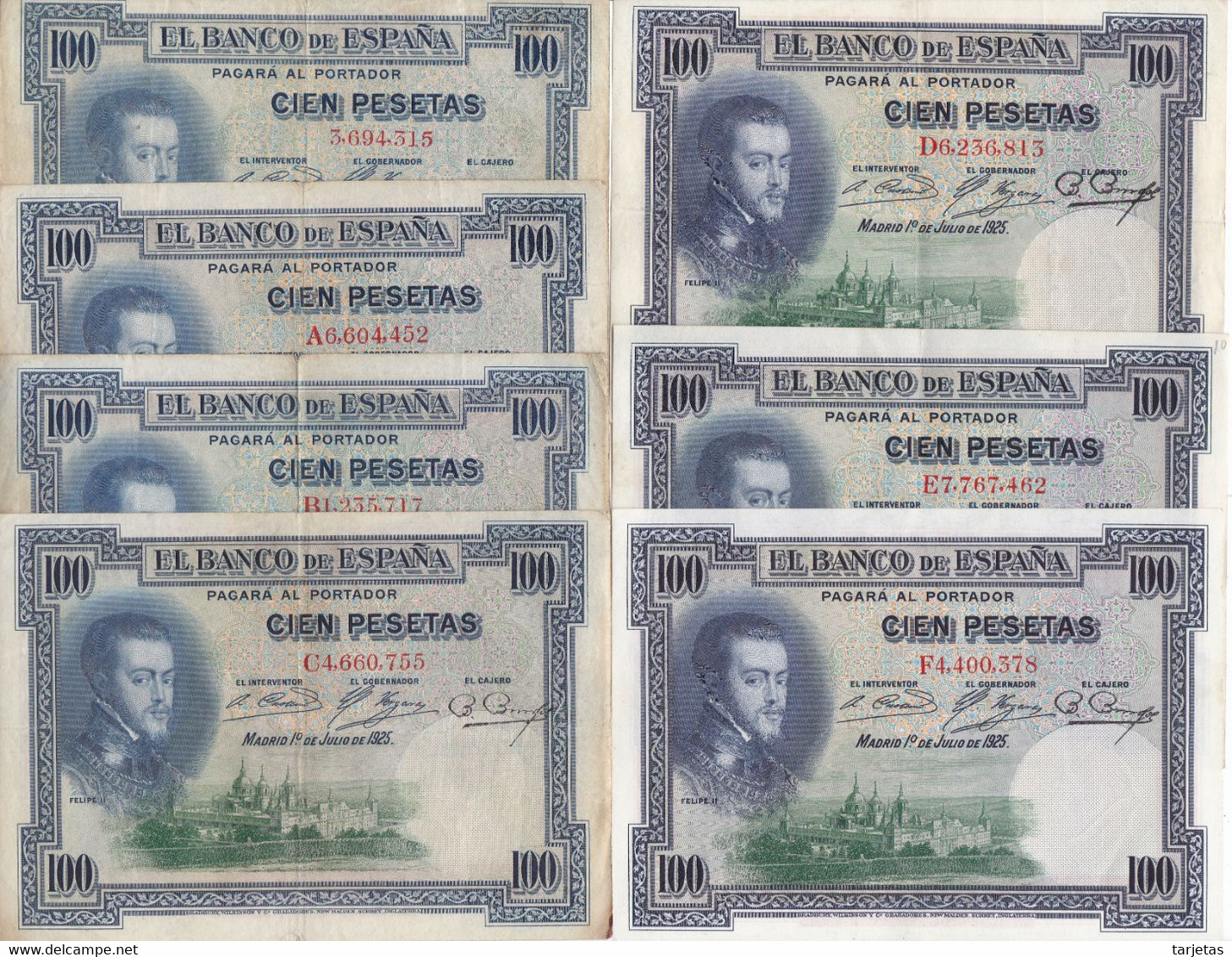 SERIE COMPLETA DE 7 BILLETES DE 100 PESETAS DEL AÑO 1925 CON TODAS LAS SERIES: SS-A-B-C-D-E-F  (BANKNOTE) - 100 Pesetas