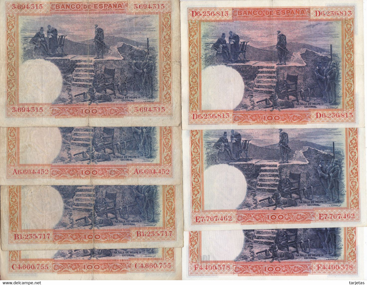 SERIE COMPLETA DE 7 BILLETES DE 100 PESETAS DEL AÑO 1925 CON TODAS LAS SERIES: SS-A-B-C-D-E-F  (BANKNOTE) - 100 Peseten