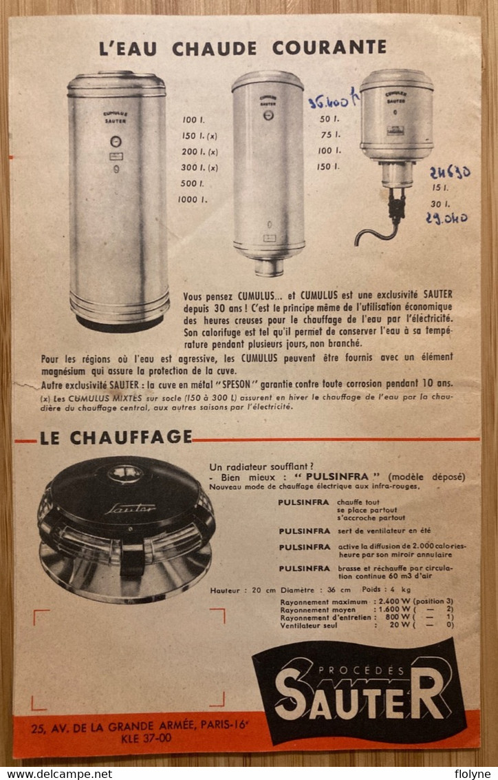SAUTER - Document Ancien Pub Publicité Illustré De La Marque - Electro Menager - Advertising