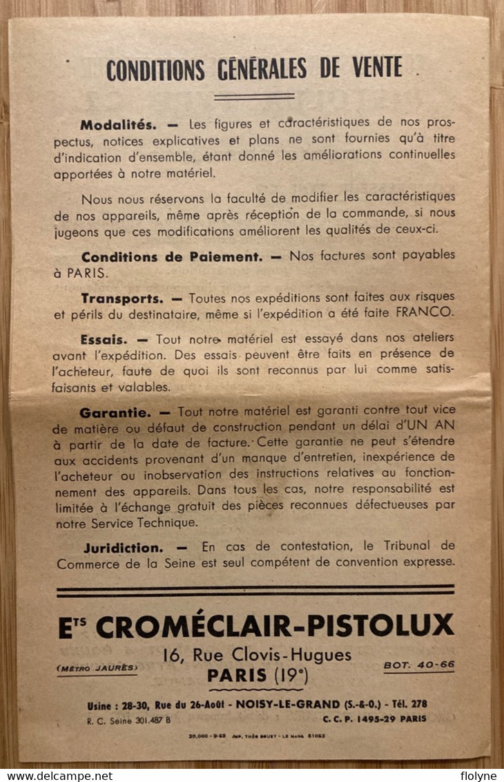 PISTOLUX - Document Pub Publicité Ancien De La Marque De Compresseur - Industrie - établissement CROMECLAIR Paris 19ème - Werbepostkarten