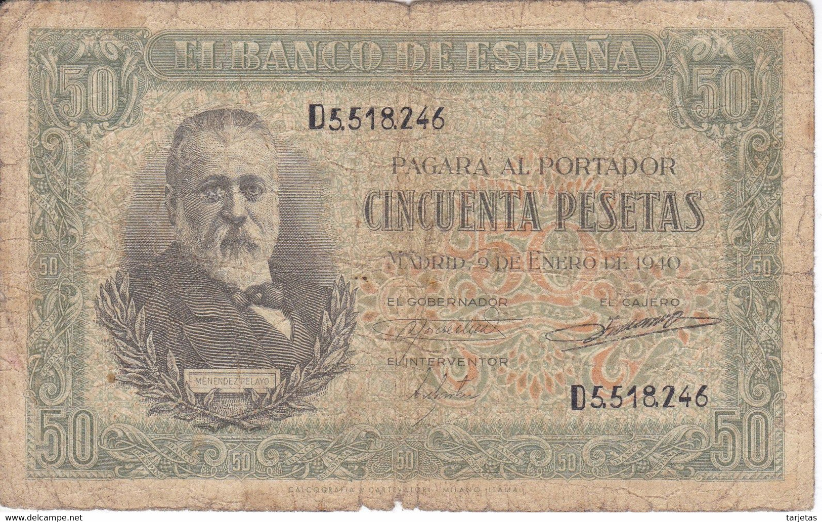 BILLETE DE ESPAÑA DE 50 PTAS DEL 9/01/1940 SERIE D CALIDAD  RC (BANKNOTE) - 50 Pesetas