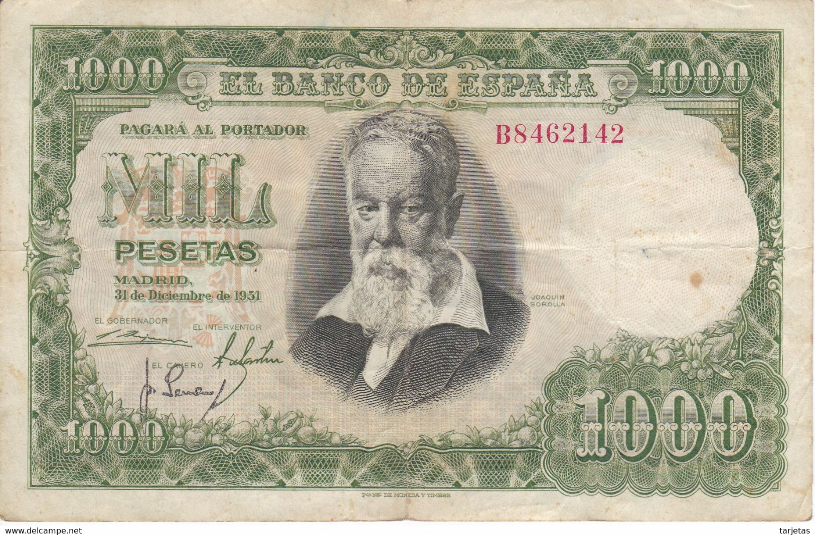 BILLETE DE ESPAÑA DE 1000 PTAS DEL 31/12/1951 SERIE B (BANKNOTE) - 1000 Peseten