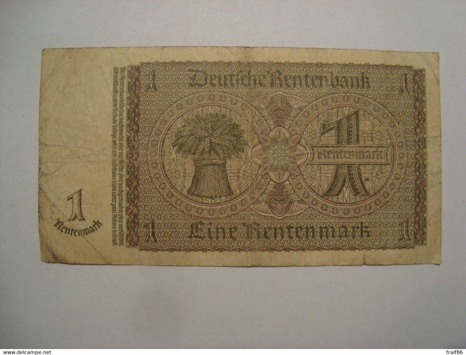 BILLET ALLEMAGNE 1 RENTENMARK 1937 - Altri & Non Classificati