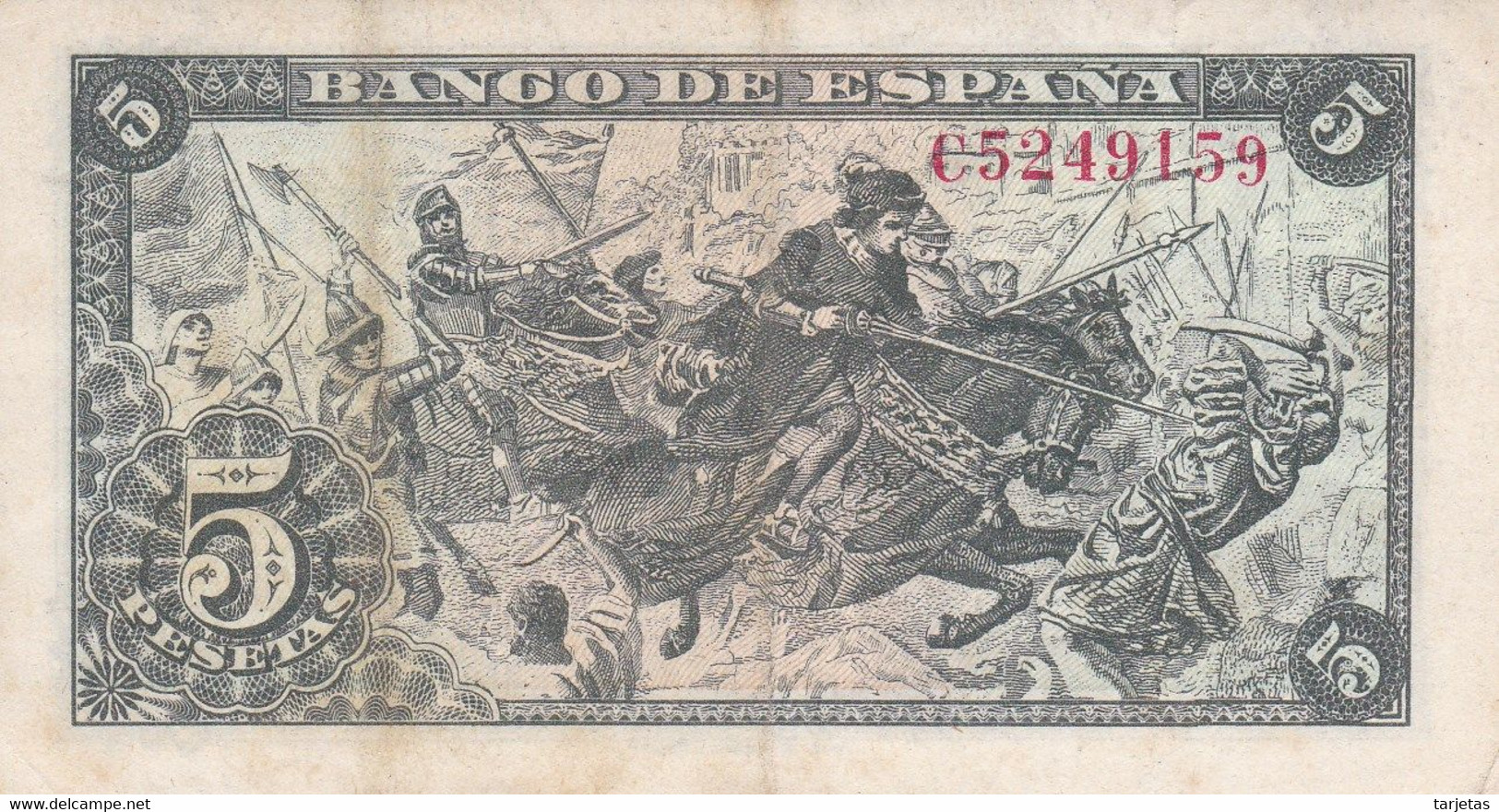 BILLETE DE ESPAÑA DE 5 PTAS DEL 15/06/1945 SERIE C CALIDAD EBC (XF) (BANKNOTE) - 5 Pesetas