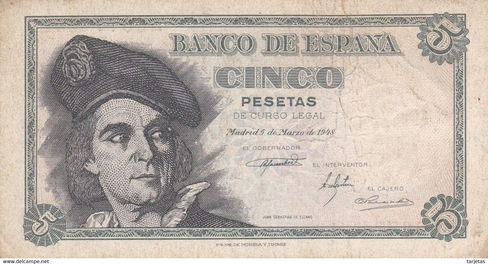 BILLETE DE ESPAÑA DE 5 PTAS DEL 1948 SERIE L CALIDAD BC (BANKNOTE) - 5 Peseten