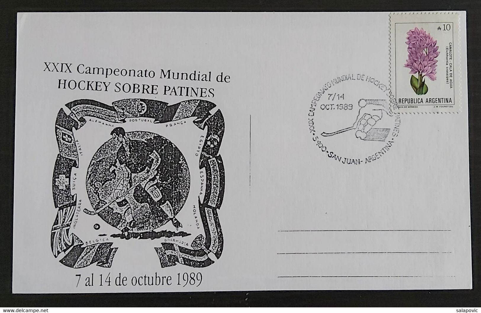 ARGENTINA SAN JUAN 1989 - 29° MUNDIAL HOCKEY SOBRE PATINES  - Maximum Card  FDC  4/4 - Hockey (Veld)