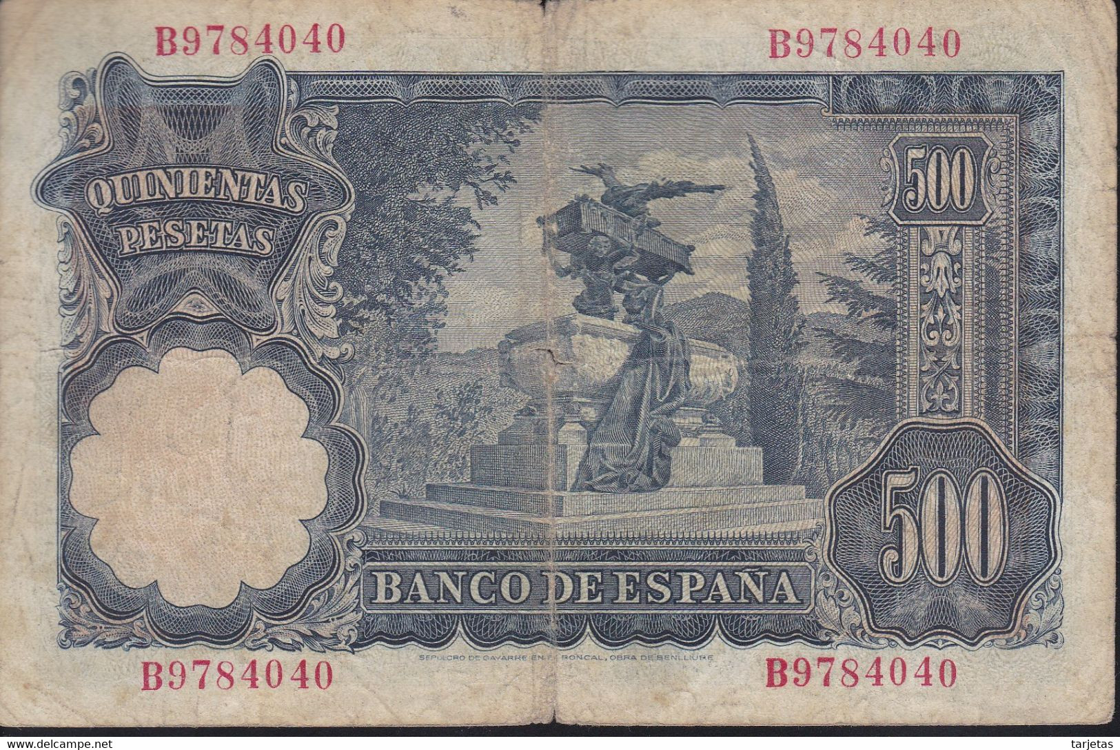 BILLETE DE 500 PTAS DEL AÑO 1951  SERIE B -  MARIANO BENLLIURE  (BANKNOTE) - 500 Pesetas