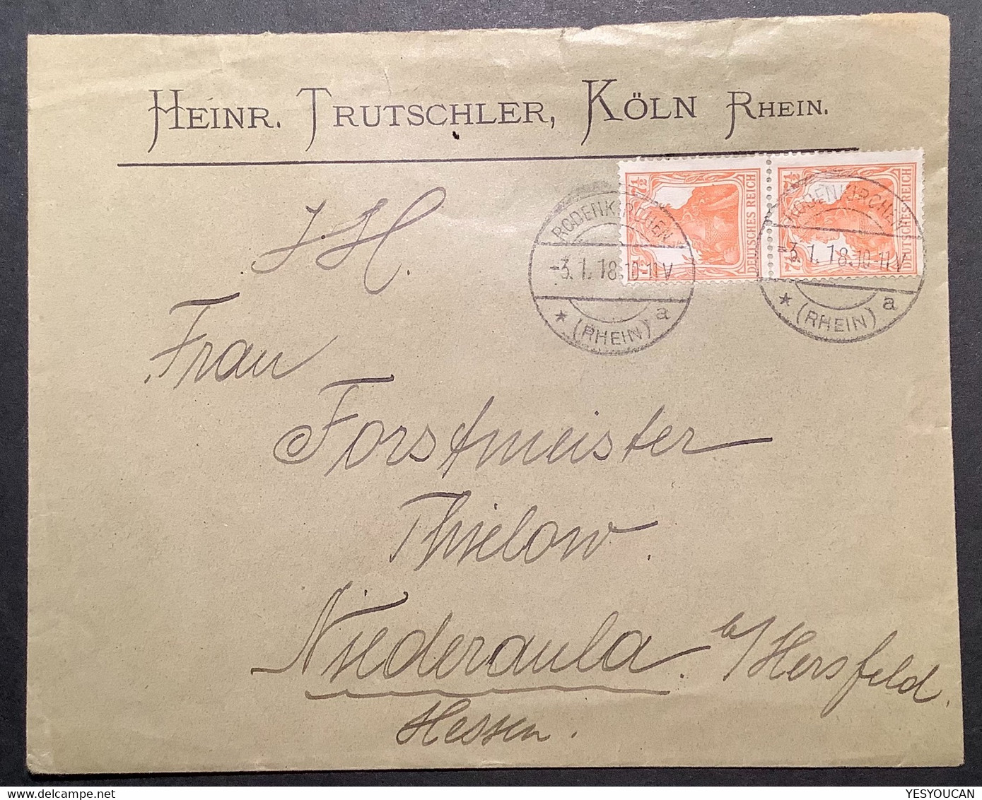 RODENKIRCHEN RHEIN (Köln) 1918 Germania Brief Heinrich Trutschler>Niederaula B. Hersfeld (Deutsches Reich Lettre - Briefe U. Dokumente